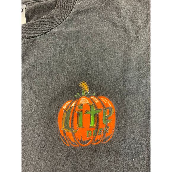 Vintage Oneita Power T Shirt XL Black Beer Lite Halloween Ghost Graphic USA Made - Picture 9 of 10